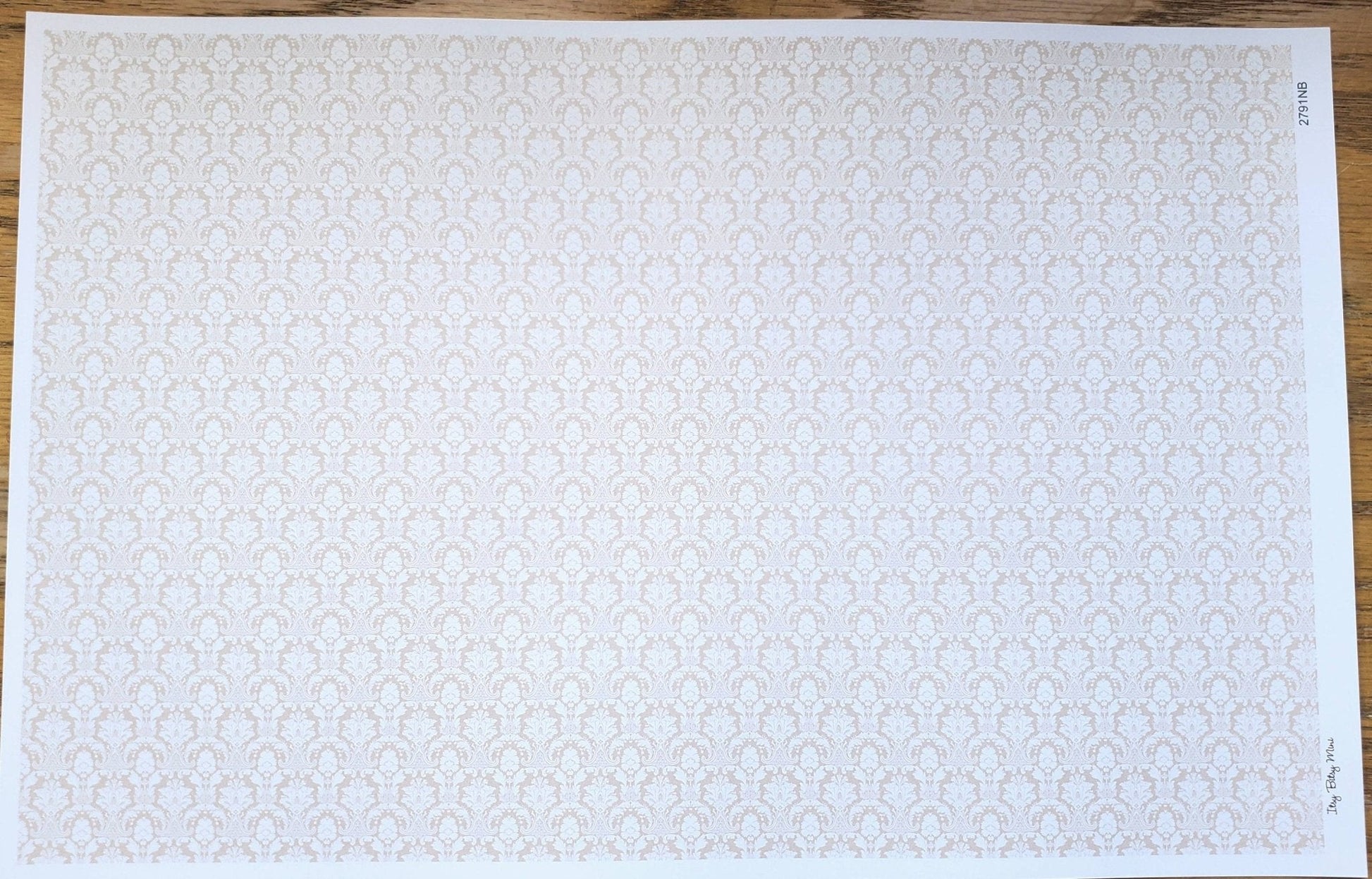 Dollhouse Wallpaper Damask Beige Light Tan 1:12 Scale Itsy Bitsy 2791NB - Miniature Crush