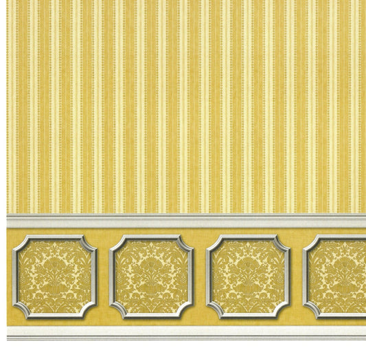 Dollhouse Wallpaper Dark Mustard Striped Annabelle Wainscot 1:12 Scale Itsy Bitsy - Miniature Crush