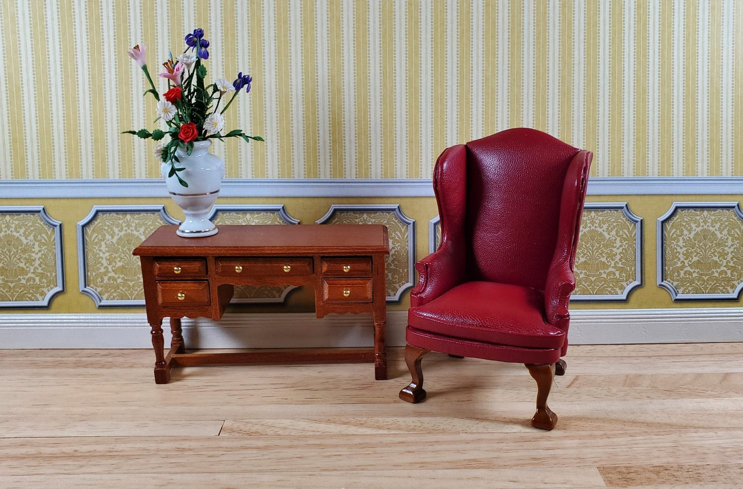 Dollhouse Wallpaper Dark Mustard Striped Annabelle Wainscot 1:12 Scale Itsy Bitsy - Miniature Crush