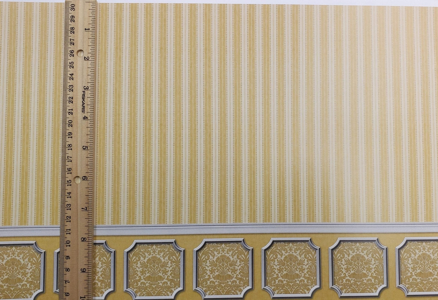 Dollhouse Wallpaper Dark Mustard Striped Annabelle Wainscot 1:12 Scale Itsy Bitsy - Miniature Crush