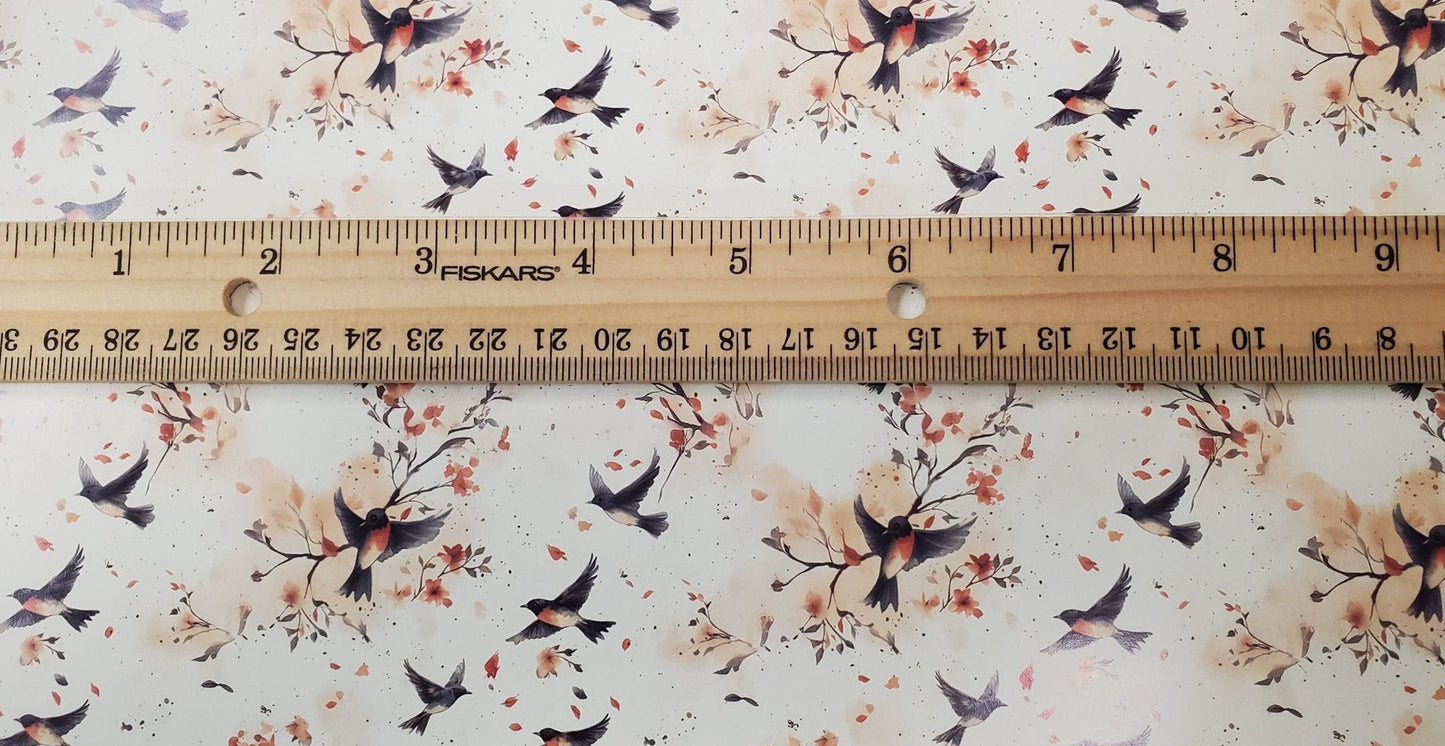 Dollhouse Wallpaper Flirty Birds Cream Beige Gray 1:12 Scale by MiniatureCrush - Miniature Crush