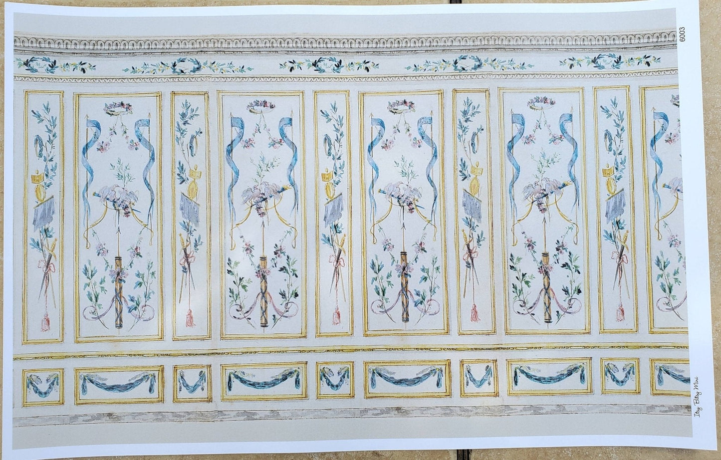 Dollhouse Wallpaper French Classical Style Birds Ribbon 1:12 Scale Itsy Bitsy - Miniature Crush