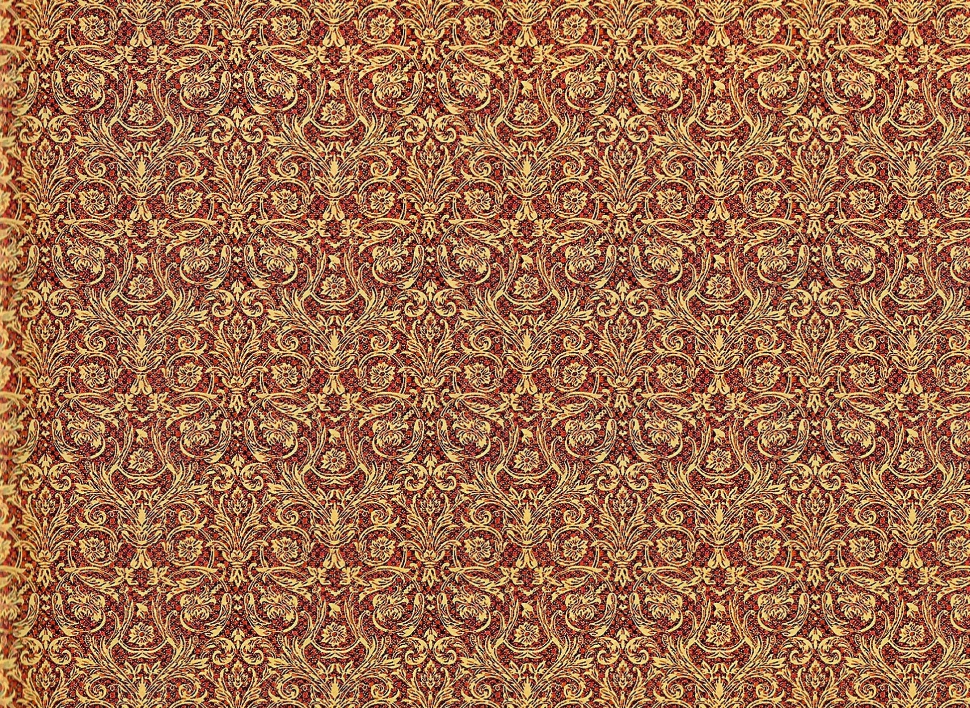 Dollhouse Wallpaper Gold on Red Festive Damask 1:12 Scale Itsy Bitsy - Miniature Crush