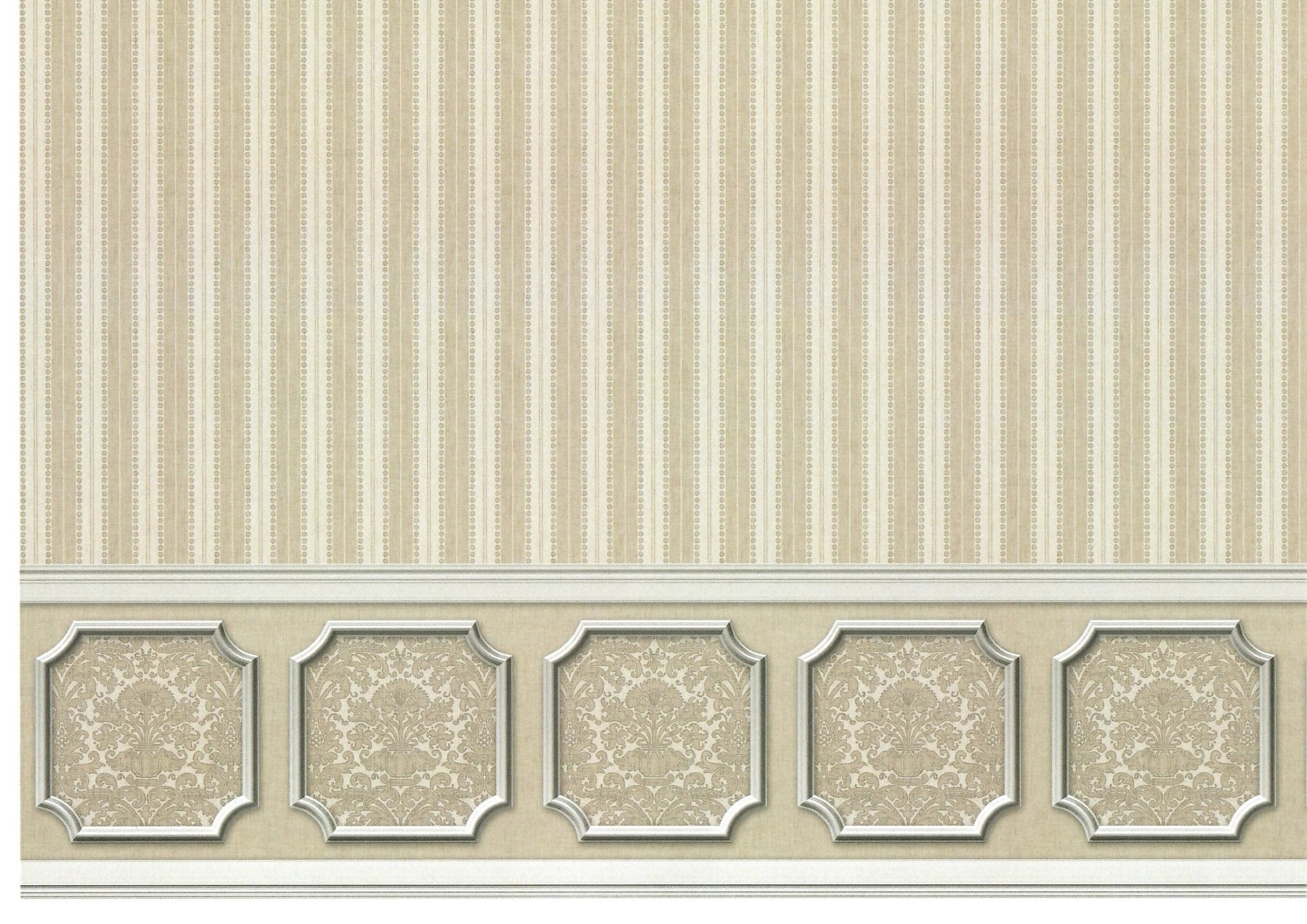 Dollhouse Wallpaper Gray Silver Striped Annabelle Wainscot 1:12 Scale Itsy Bitsy - Miniature Crush