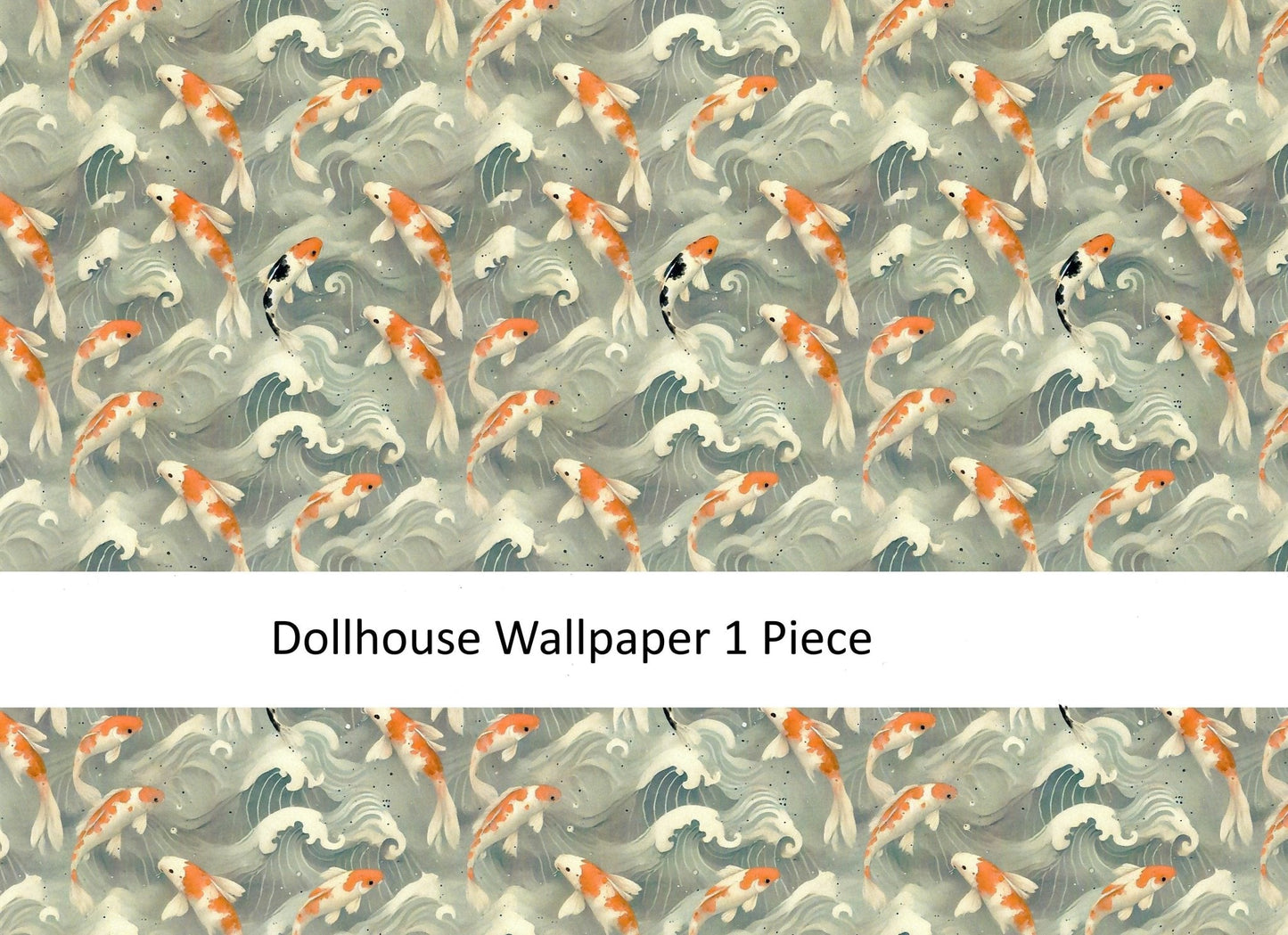 Dollhouse Wallpaper Koi in Water Blues Grays 1:12 Scale by MiniatureCrush - Miniature Crush
