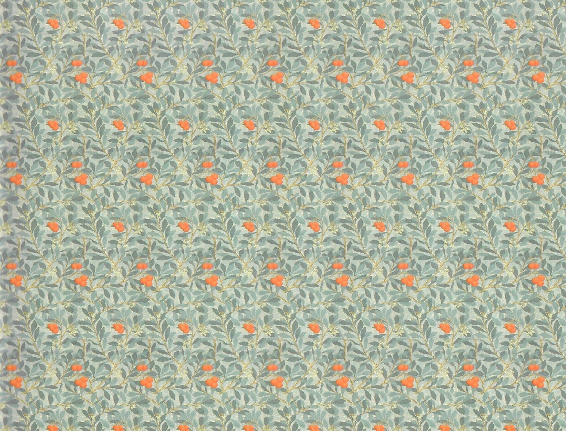 Dollhouse Wallpaper Leaves & Fruit Blue/Gray and Orange 1:12 Scale Itsy Bitsy - Miniature Crush