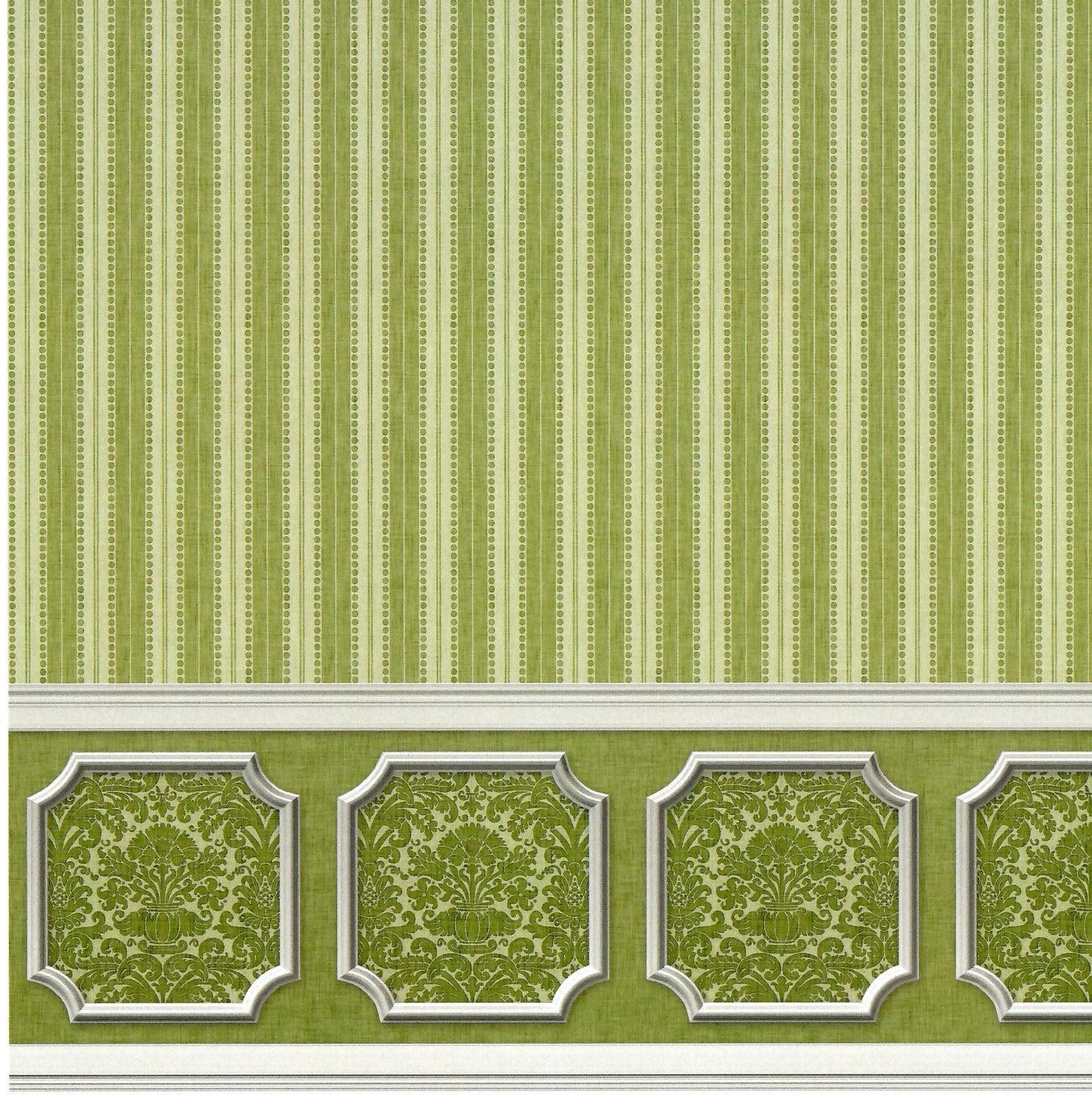 Dollhouse Wallpaper Olive Green Striped Annabelle Wainscot 1:12 Scale Itsy Bitsy - Miniature Crush
