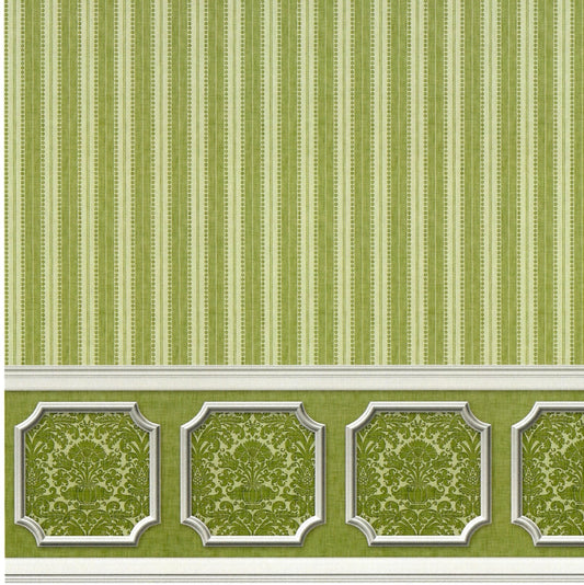 Dollhouse Wallpaper Olive Green Striped Annabelle Wainscot 1:12 Scale Itsy Bitsy - Miniature Crush