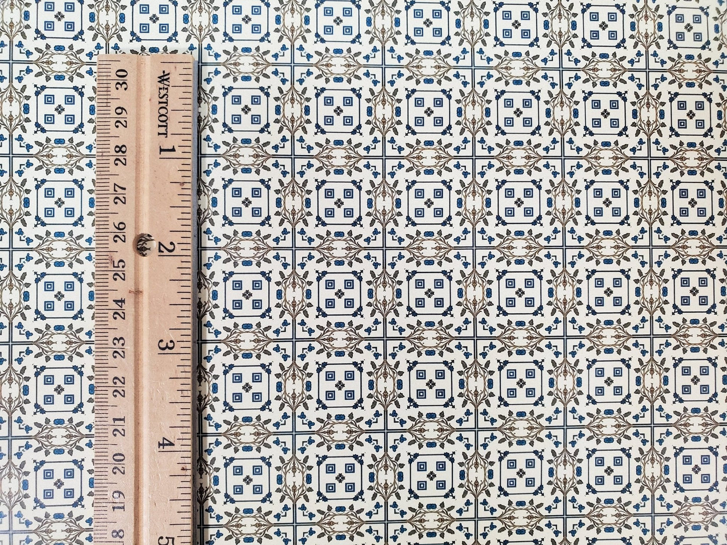 Dollhouse Wallpaper or Floor Tile Cream Brown Blue 1:12 Scale MiniatureCrush Exclusive - Miniature Crush