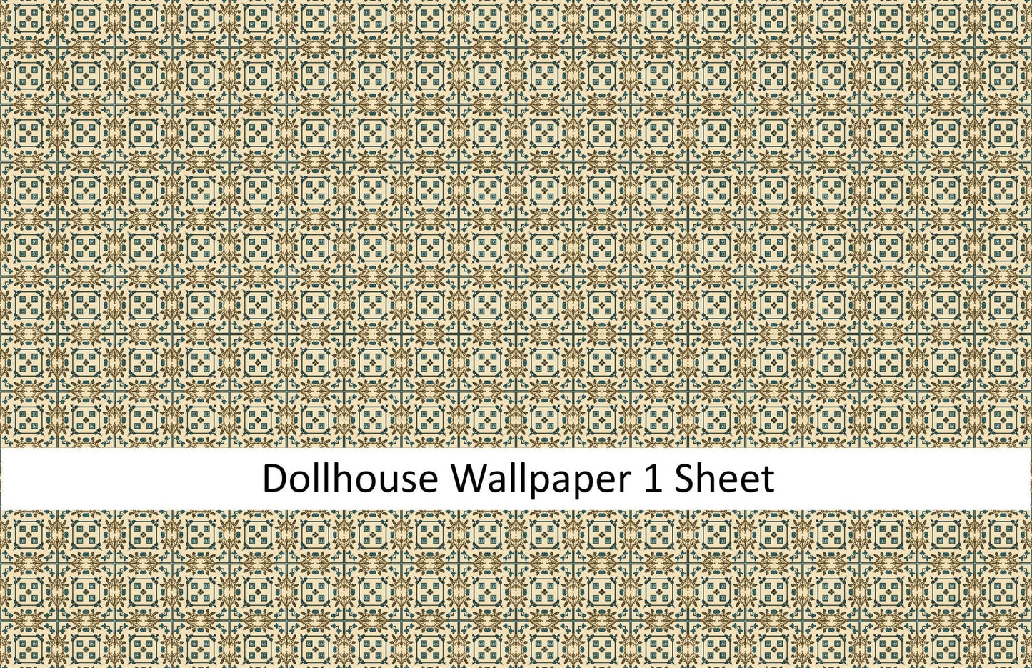 Dollhouse Wallpaper or Floor Tile Cream Brown Blue 1:12 Scale MiniatureCrush Exclusive - Miniature Crush