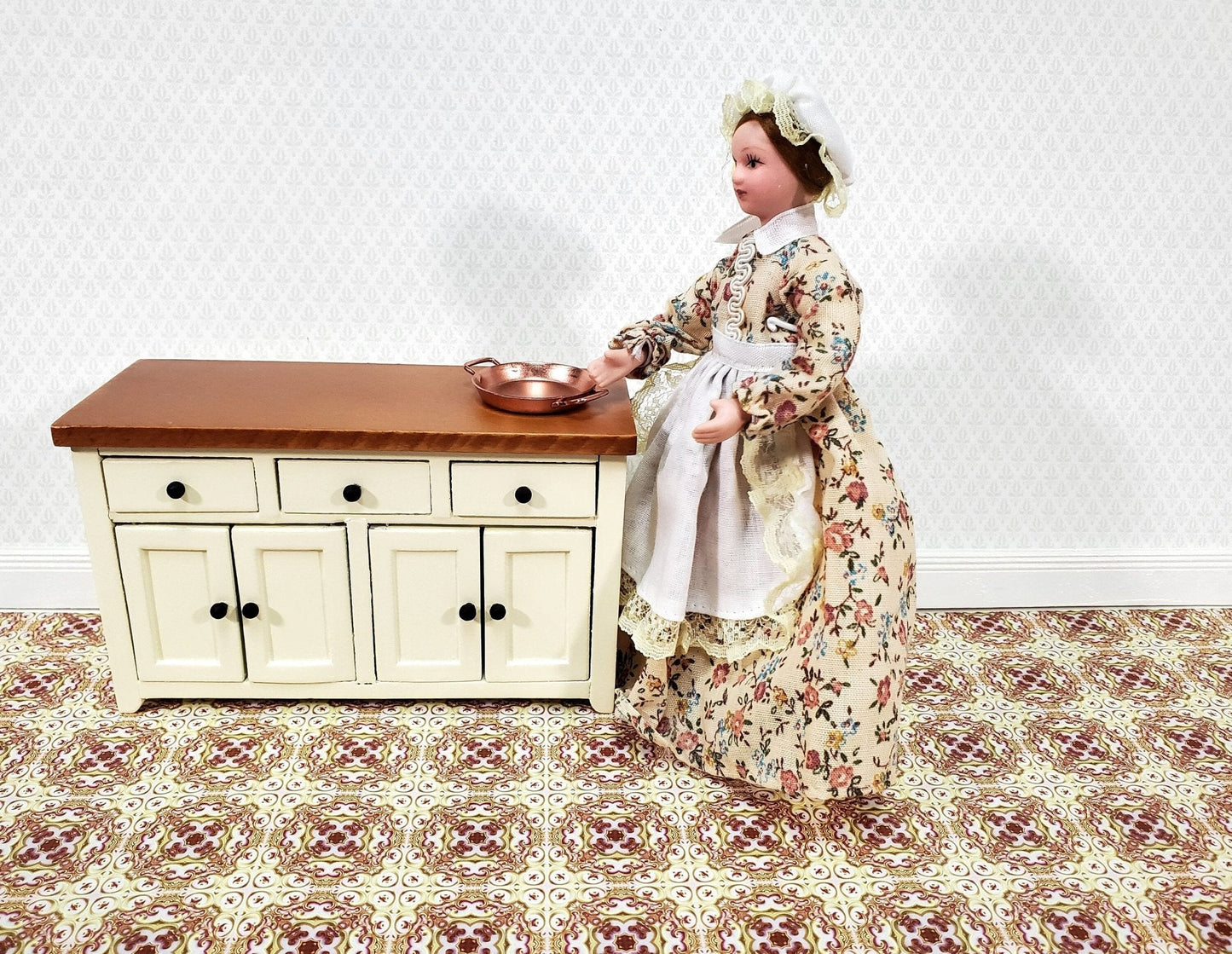 Dollhouse Wallpaper or Floor Tile Cream Maroon Gold Pink 1:12 Scale MiniatureCrush Exclusive - Miniature Crush