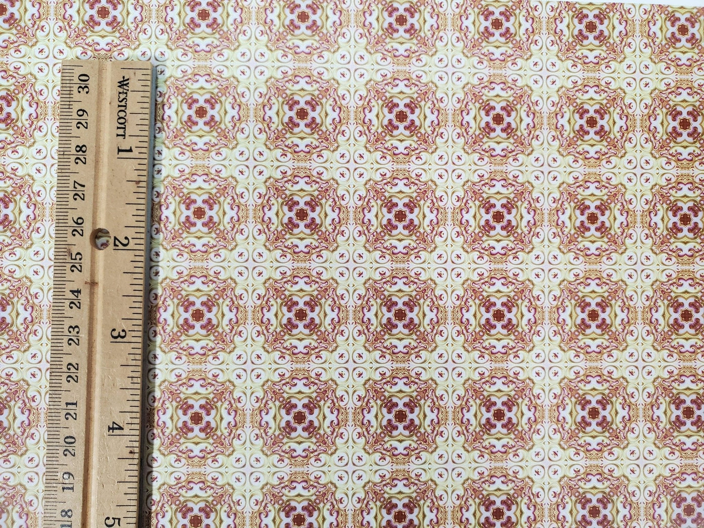 Dollhouse Wallpaper or Floor Tile Cream Maroon Gold Pink 1:12 Scale MiniatureCrush Exclusive - Miniature Crush