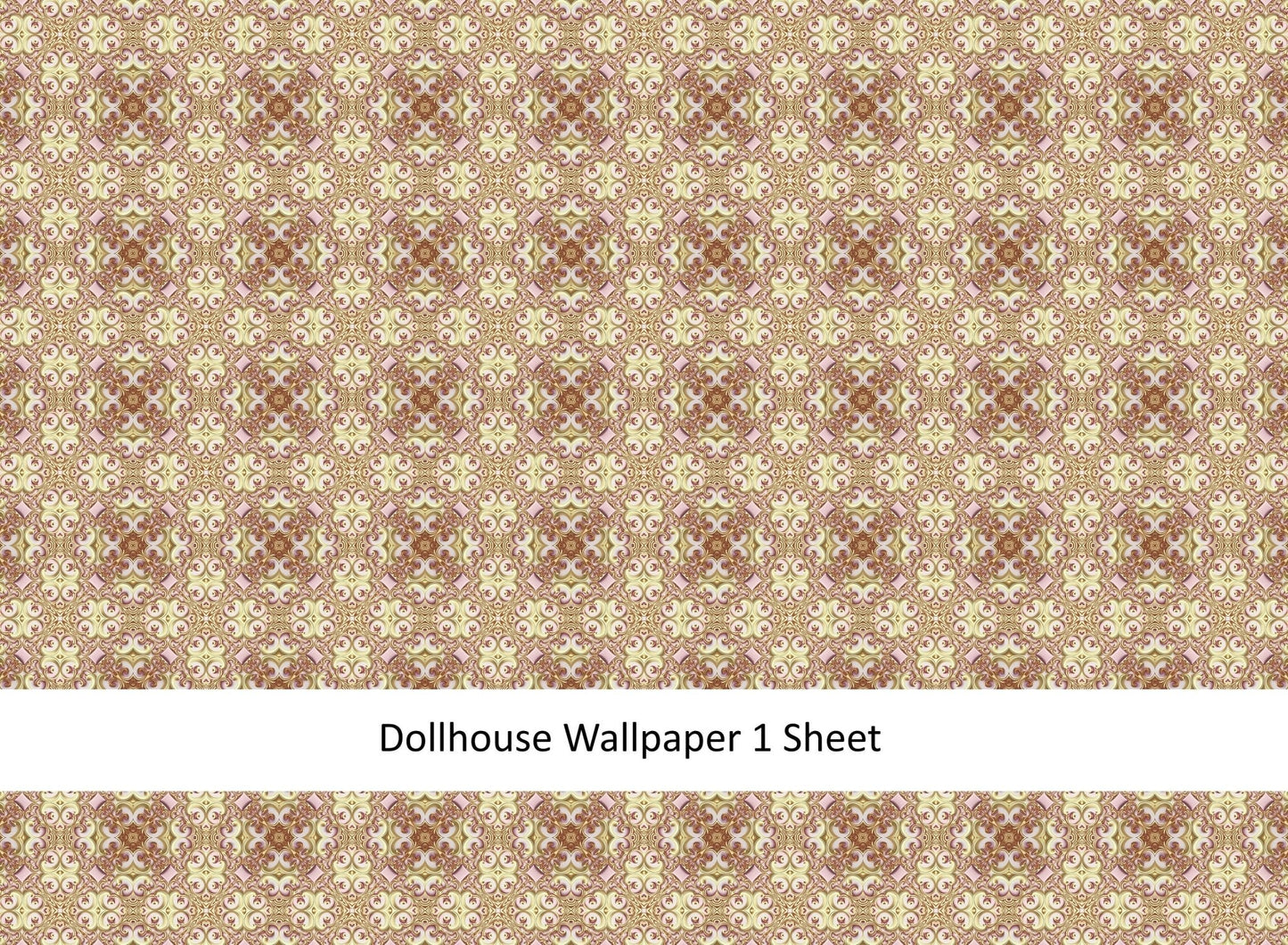 Dollhouse Wallpaper or Floor Tile Cream Maroon Gold Pink 1:12 Scale MiniatureCrush Exclusive - Miniature Crush