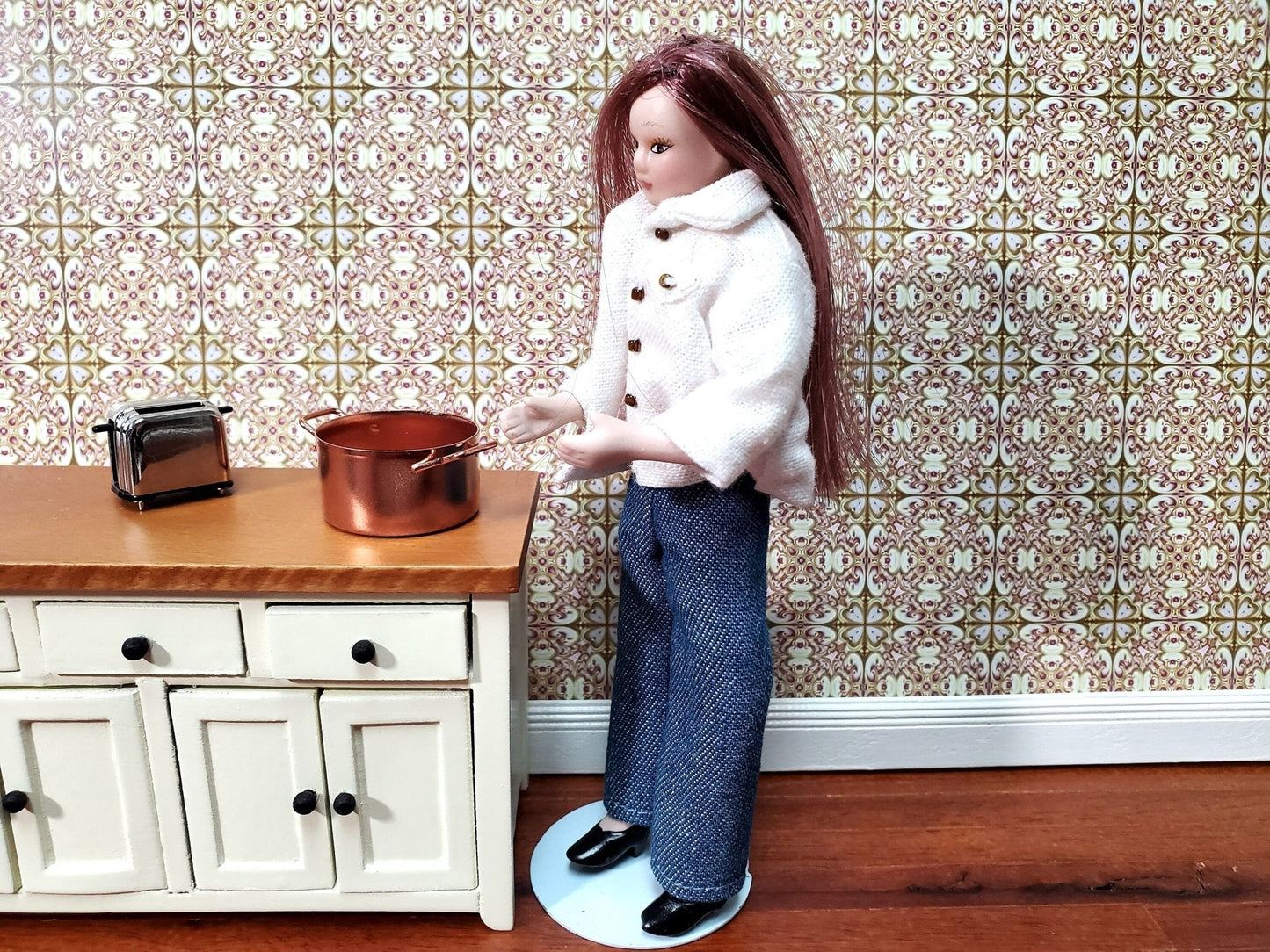 Dollhouse Wallpaper or Floor Tile Cream Maroon Olive Green Pink 1:12 Scale MiniatureCrush Exclusive - Miniature Crush