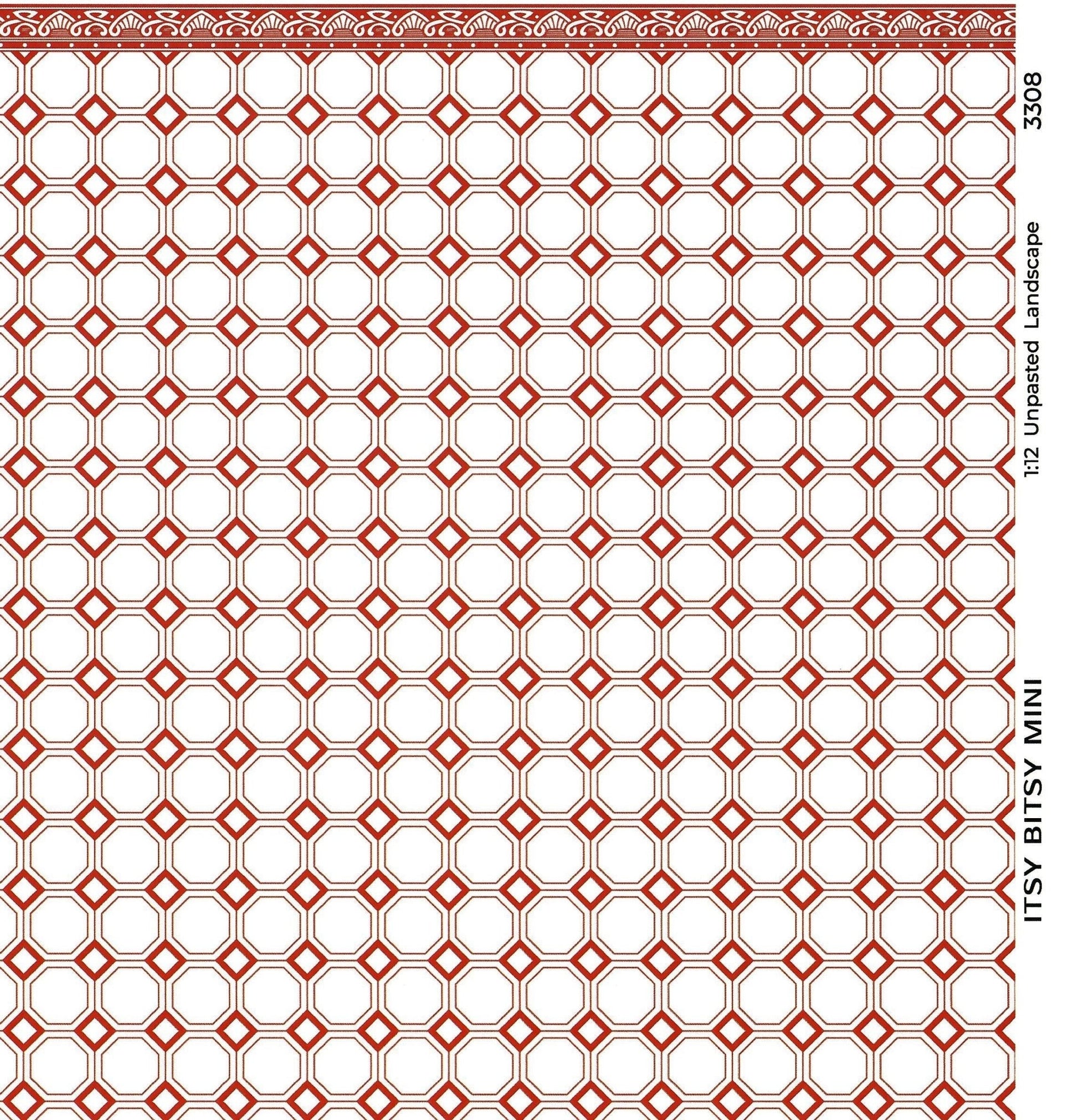 Dollhouse Wallpaper or Flooring Dark Red & White Octagons 1:12 Scale Itsy Bitsy - Miniature Crush