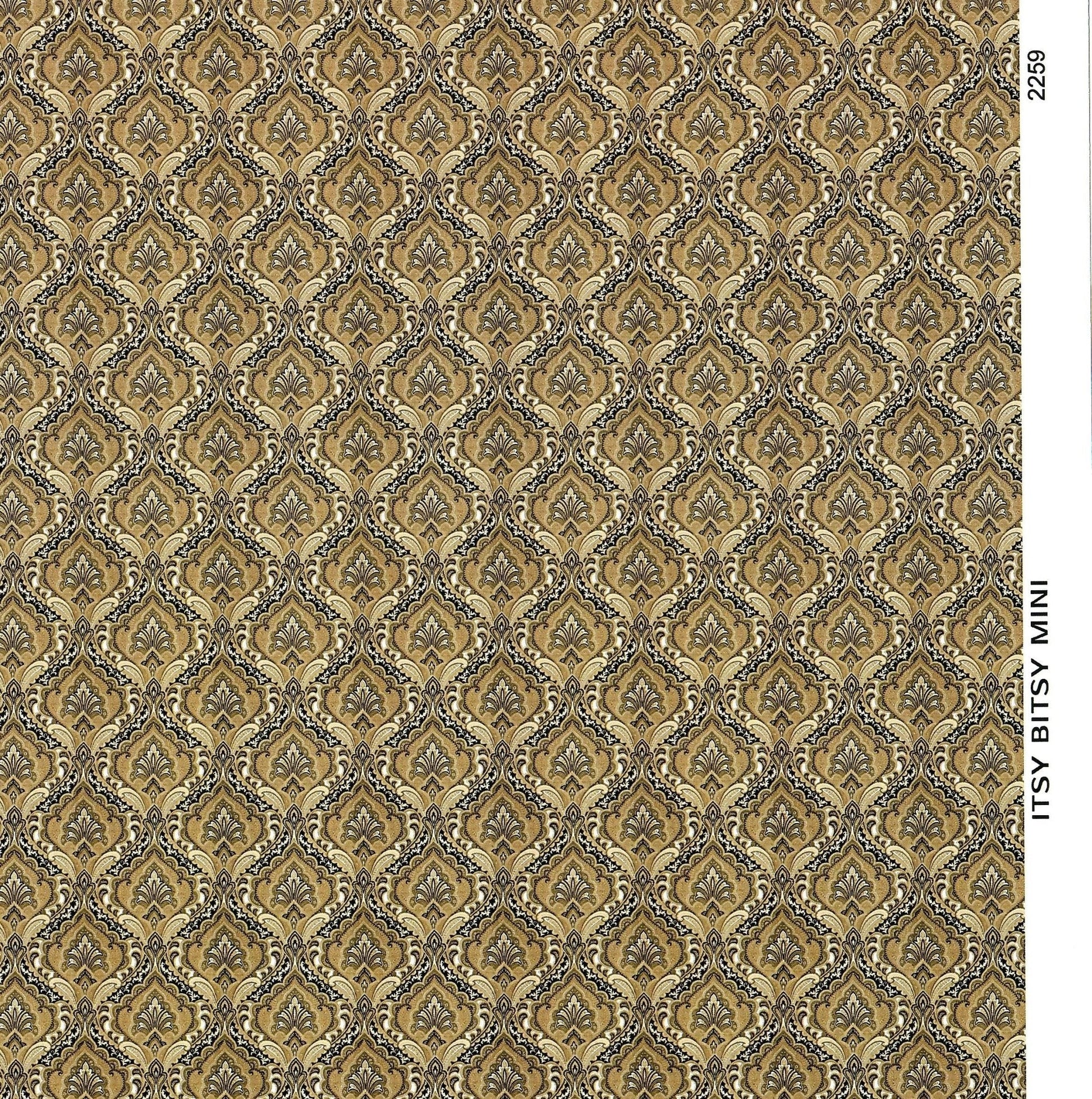 Dollhouse Wallpaper Paisley Beige Browns Blacks 1:12 Scale Itsy Bitsy Miniatures - Miniature Crush