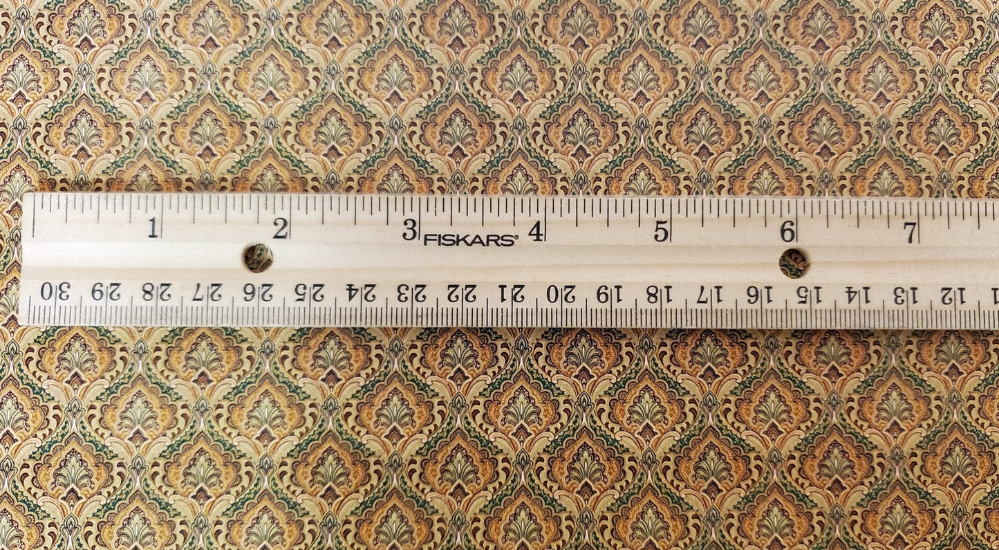 Dollhouse Wallpaper Paisley Beige Browns Teal 1:12 Scale Itsy Bitsy Miniatures - Miniature Crush