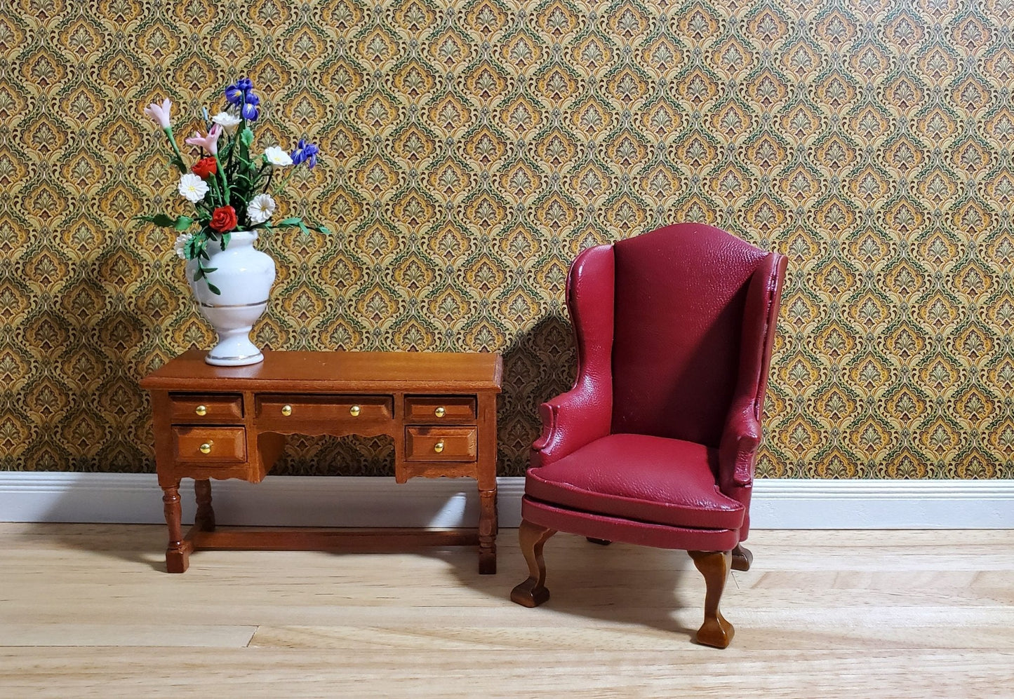 Dollhouse Wallpaper Paisley Beige Browns Teal 1:12 Scale Itsy Bitsy Miniatures - Miniature Crush
