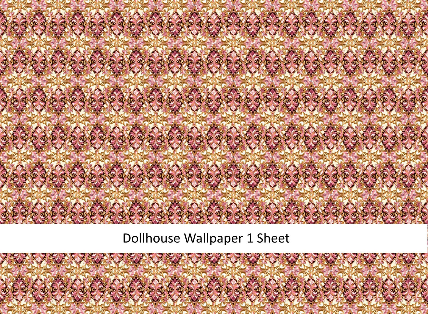 Dollhouse Wallpaper Pink Gold Black Fancy Elegant 1:12 Scale MiniatureCrush Exclusive - Miniature Crush