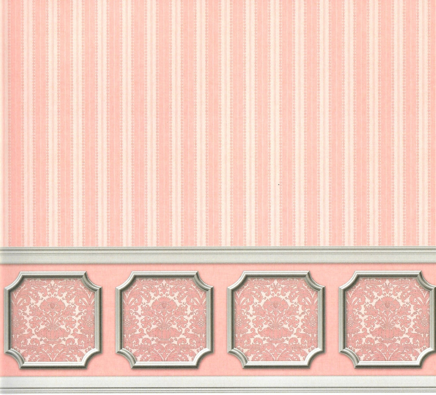 Dollhouse Wallpaper Pink White Striped Annabelle Wainscot 1:12 Scale Itsy Bitsy - Miniature Crush