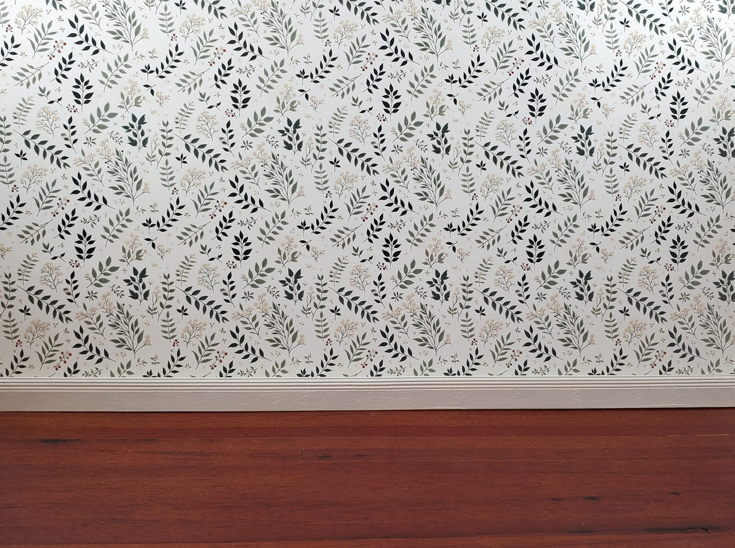 Dollhouse Wallpaper Vines and Berries Greens Cream 1:12 Scale MiniatureCrush - Miniature Crush