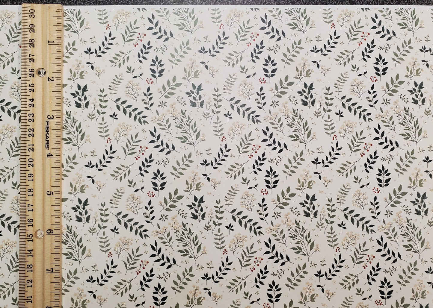 Dollhouse Wallpaper Vines and Berries Greens Cream 1:12 Scale MiniatureCrush - Miniature Crush