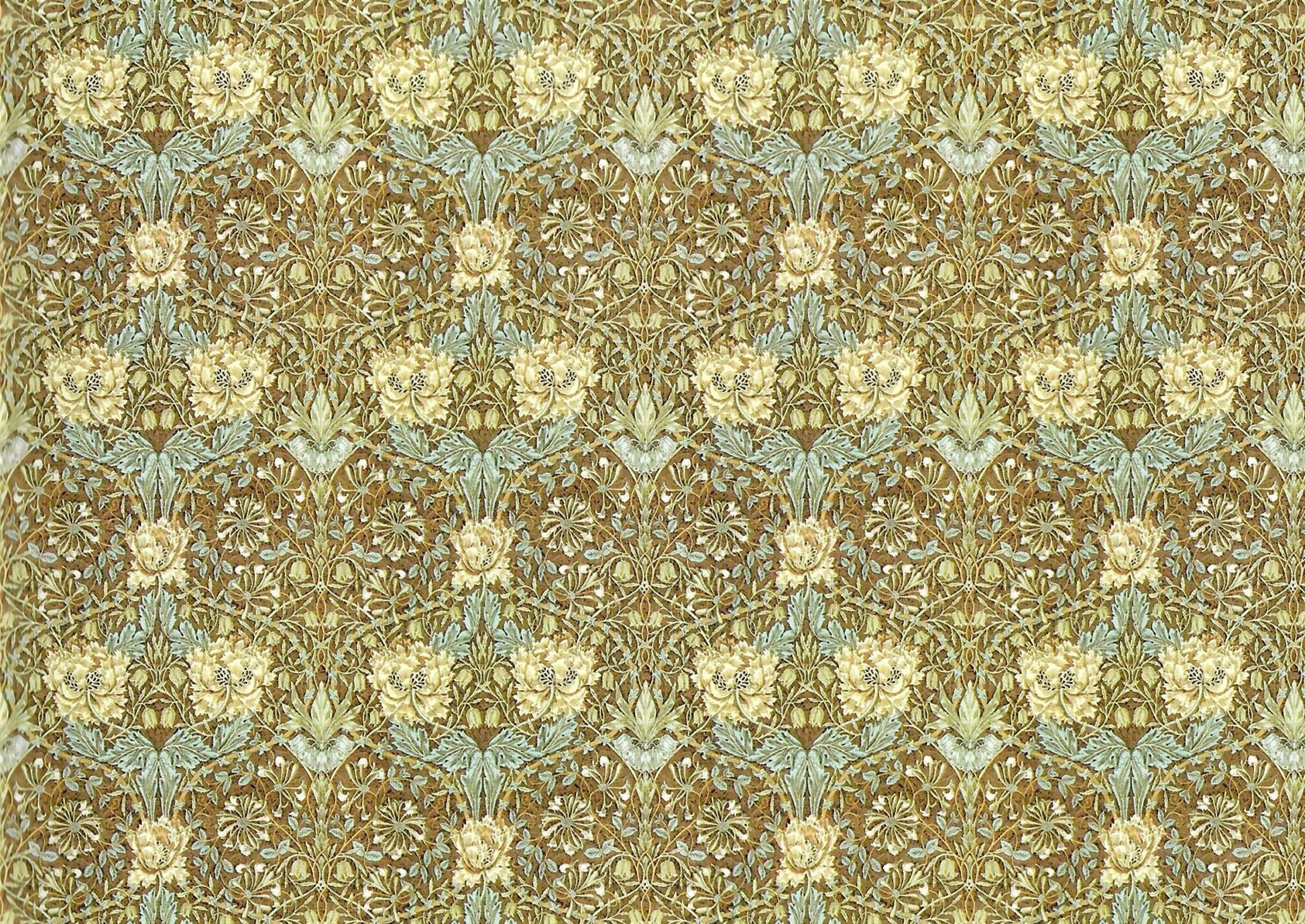 Dollhouse Wallpaper William Morris Art Nouveau Brown Teal Floral 1:12 Scale Itsy Bitsy - Miniature Crush