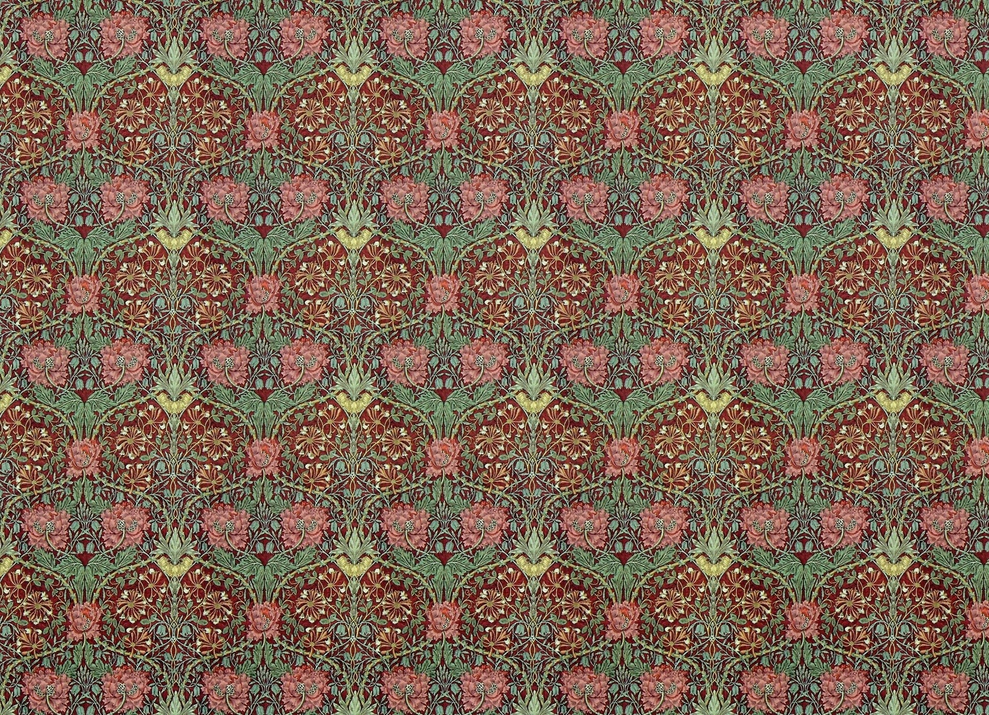 Dollhouse Wallpaper William Morris Art Nouveau Plum Burgundy Floral 1:12 Scale Itsy Bitsy - Miniature Crush
