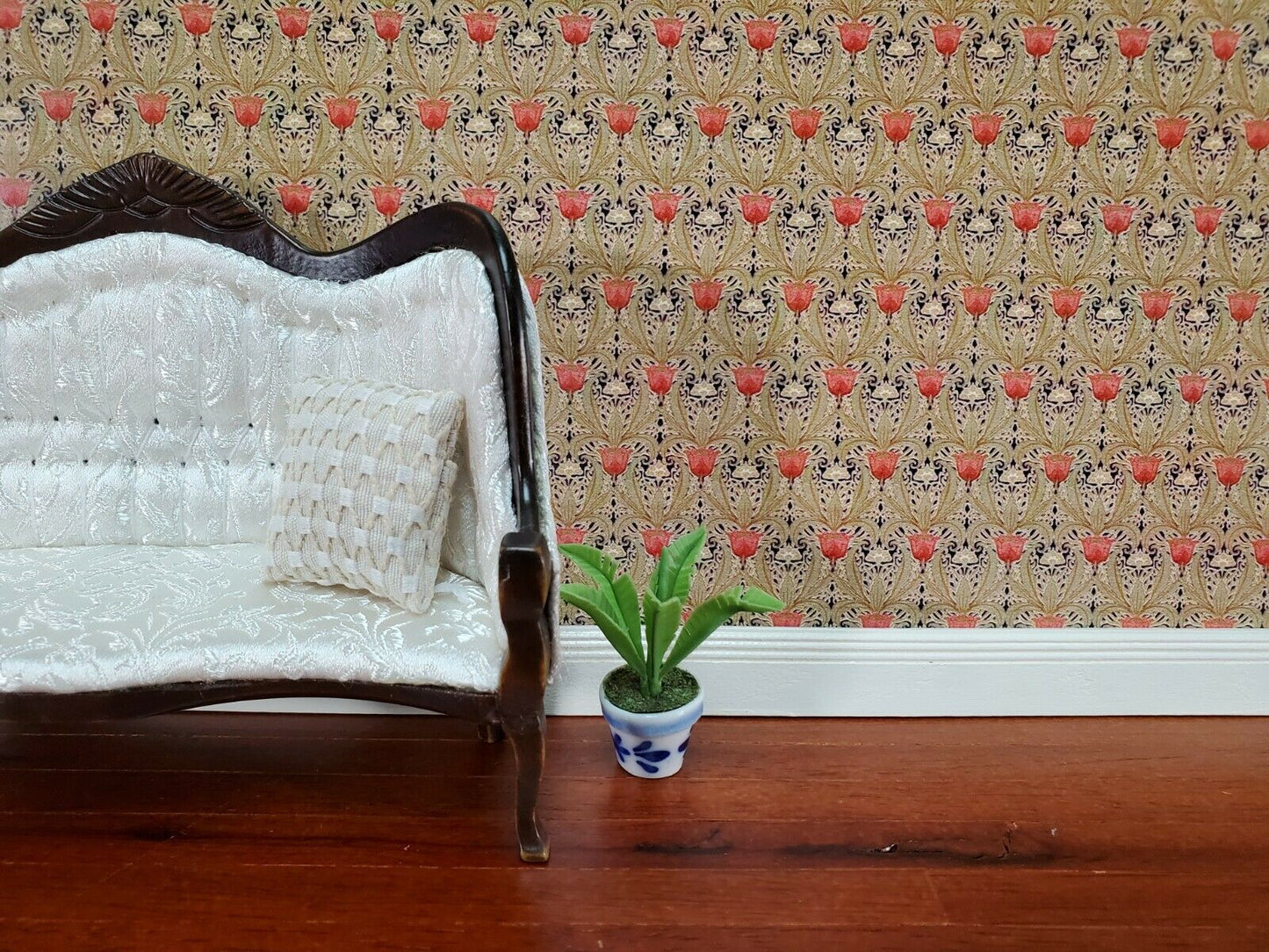 Dollhouse Wallpaper William Morris Beige Black Orange Tulips World Model WM35701 - Miniature Crush
