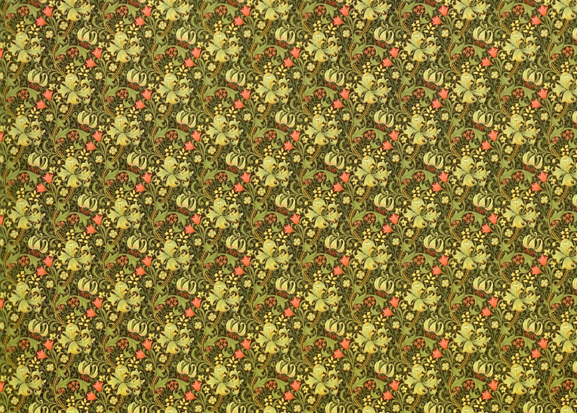 Dollhouse Wallpaper William Morris Lilies Flowers Green 1:12 Scale Itsy Bitsy - Miniature Crush