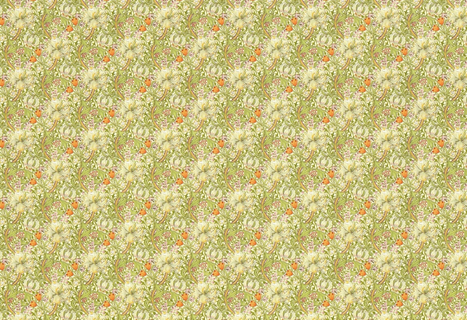 Dollhouse Wallpaper William Morris Tulips Flowers White Green 1:12 Scale Itsy Bitsy - Miniature Crush