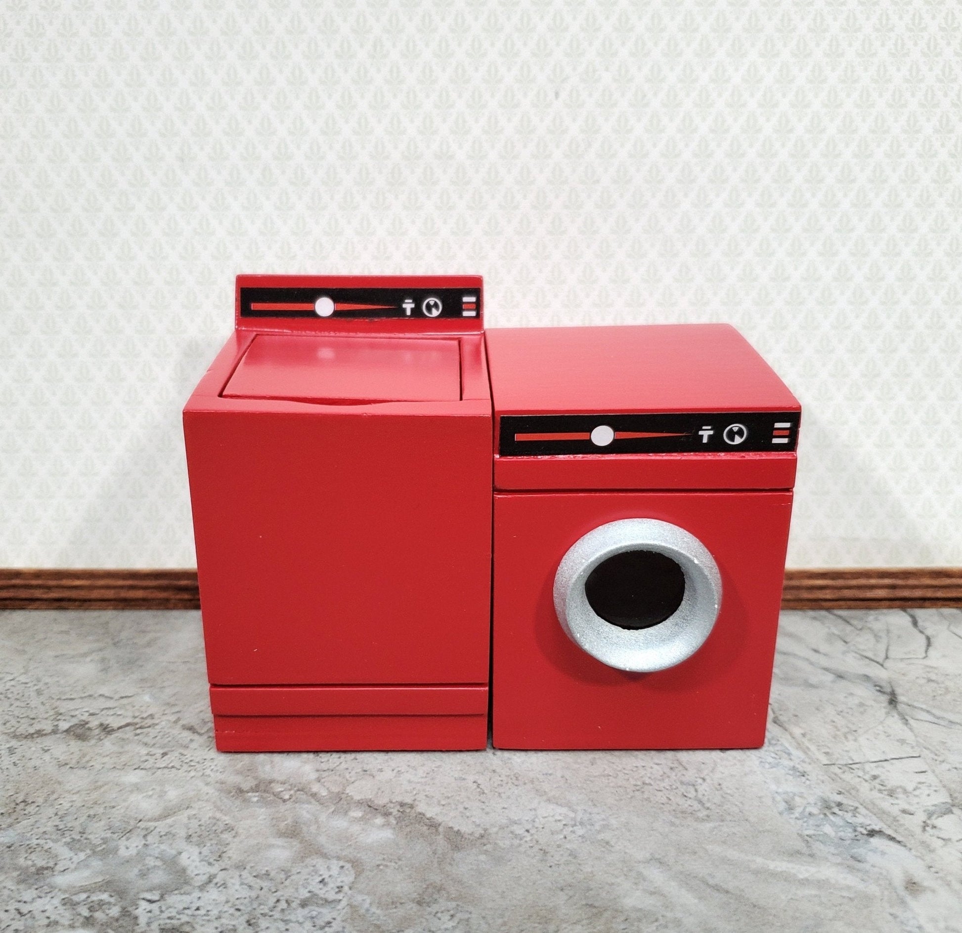 Dollhouse Washing Machine in RED and Black Modern Top Load 1:12 Scale Furniture - Miniature Crush