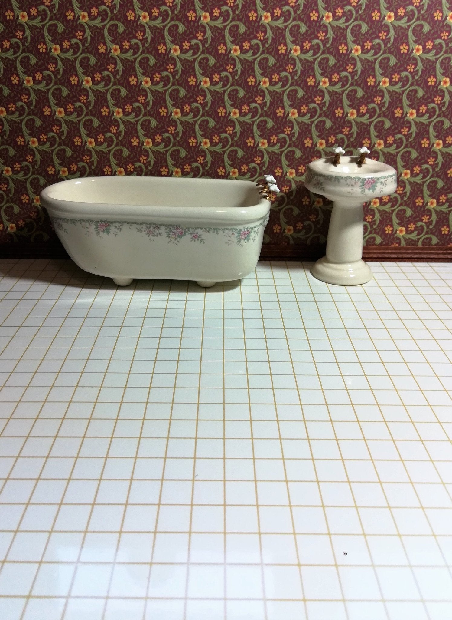 Dollhouse White Square Faux Tile Flooring Lightly Embossed 1:12 Scale for Kitchen or Bathroom - Miniature Crush