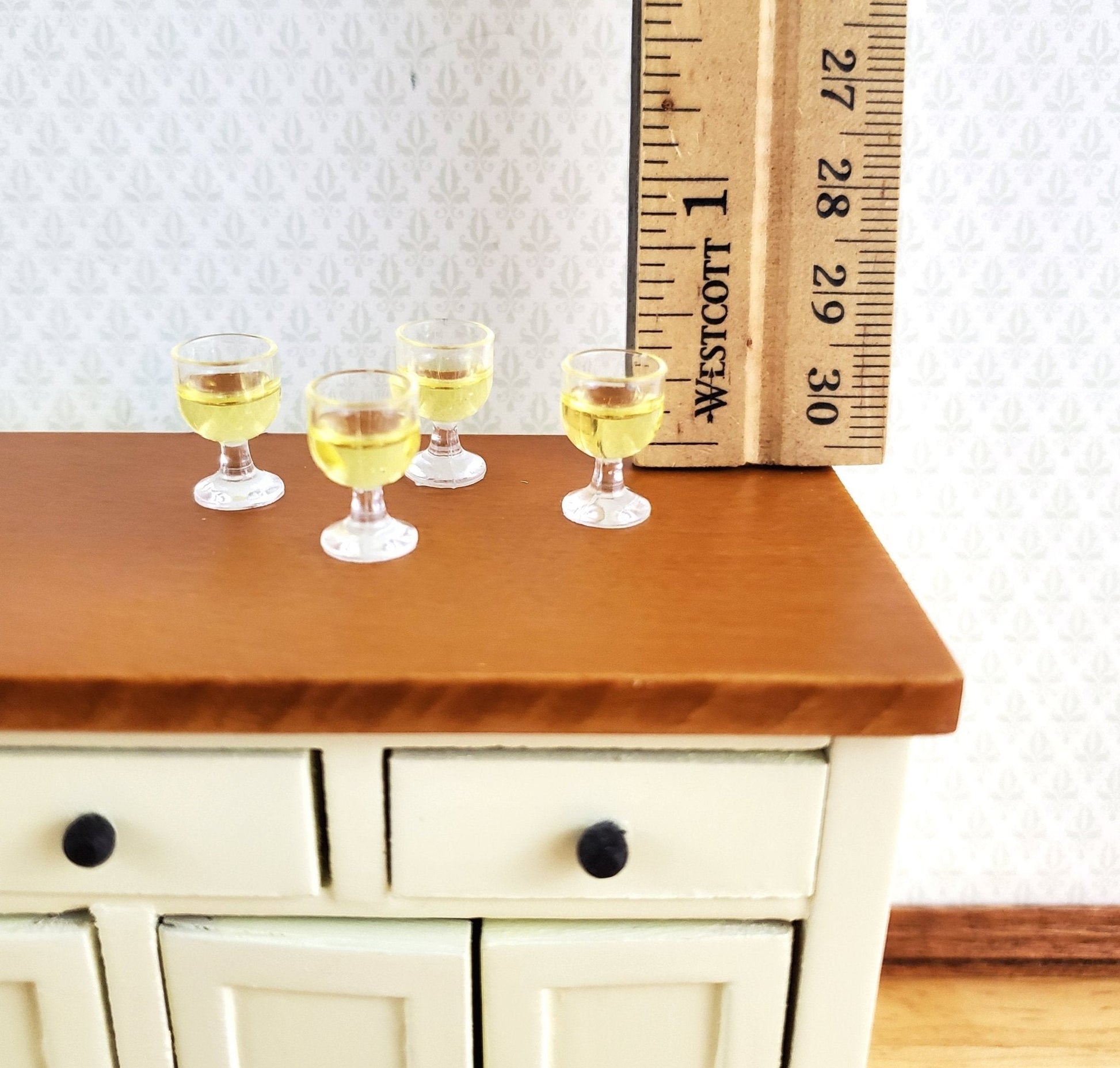 Dollhouse White Wine Glasses Filled Set of 4 1:12 Scale Plastic - Miniature Crush