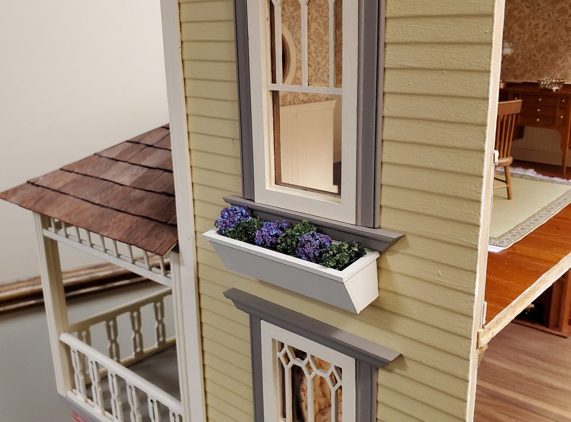Dollhouse Window Box Planter Deluxe DIY KIT 4" Wood 1:12 Scale Miniature Flowers - Miniature Crush
