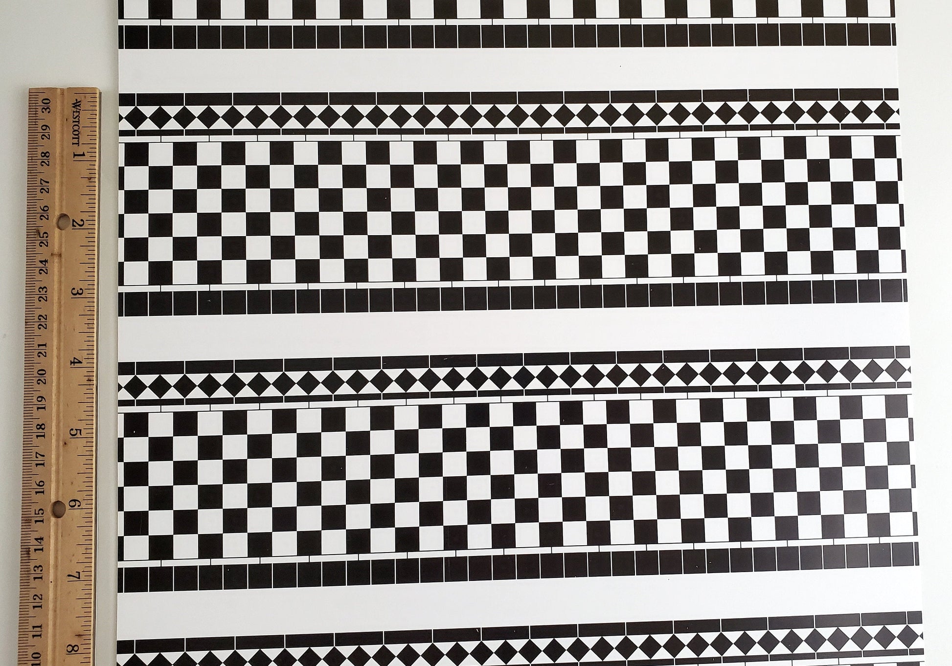 Dollhouse Wall Tiles Paper Black & White Checked Kitchen Bathrooms 1:12 Scale Miniatures