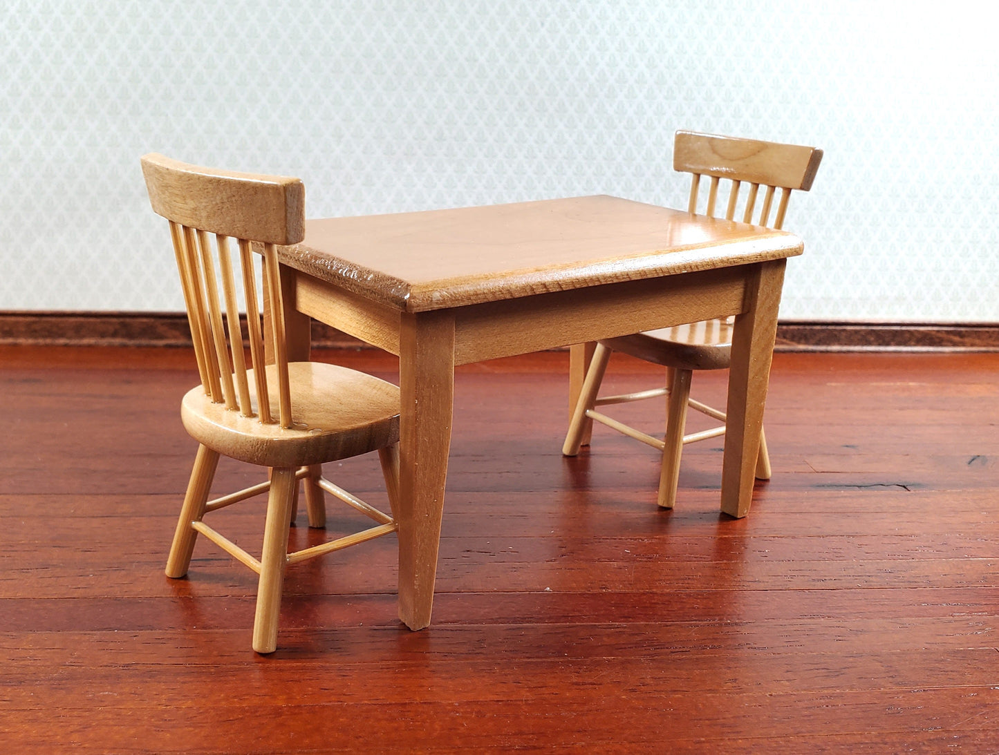 Dollhouse Kitchen Set Sink Fridge Table 1:12 Scale Furniture Light Oak Finish