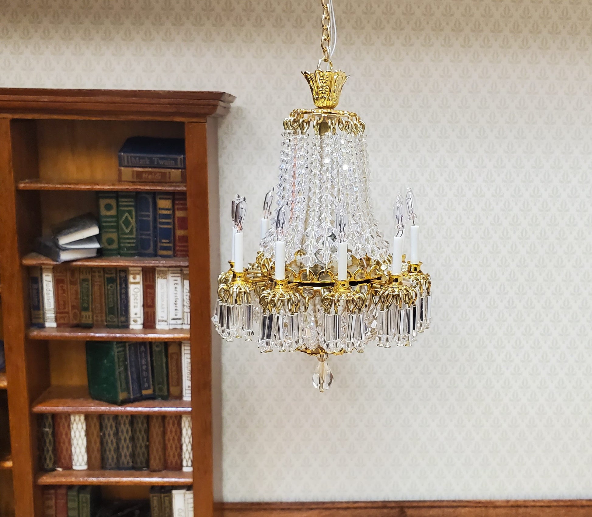 Dollhouse Grand Crystal Chandelier 10 Arm Real Glass 12 Volt 1:12 Scale