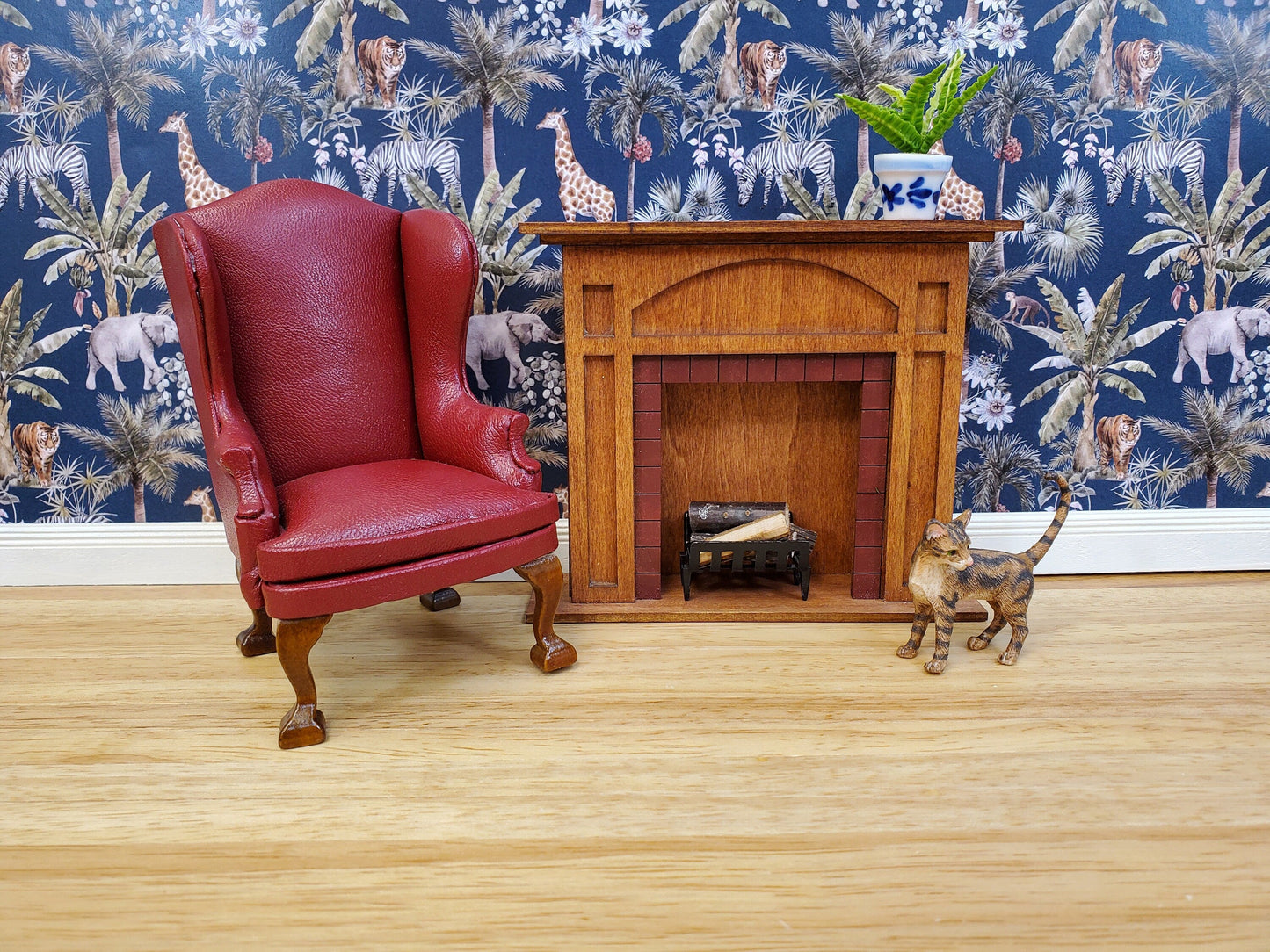 Dollhouse Wallpaper Jungle Print Elephants Tigers Zebras Navy Blue 3 Sheets