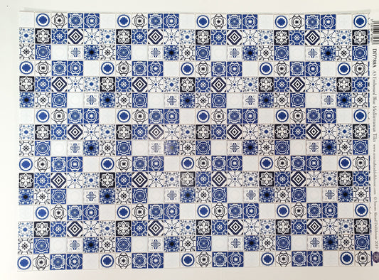 Dollhouse Blue and White Tile Square Mediterranean Style Embossed Card Miniature Flooring