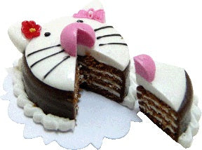 Dollhouse White Kitty Cake with Slice 1:12 Scale Miniature Dessert Food