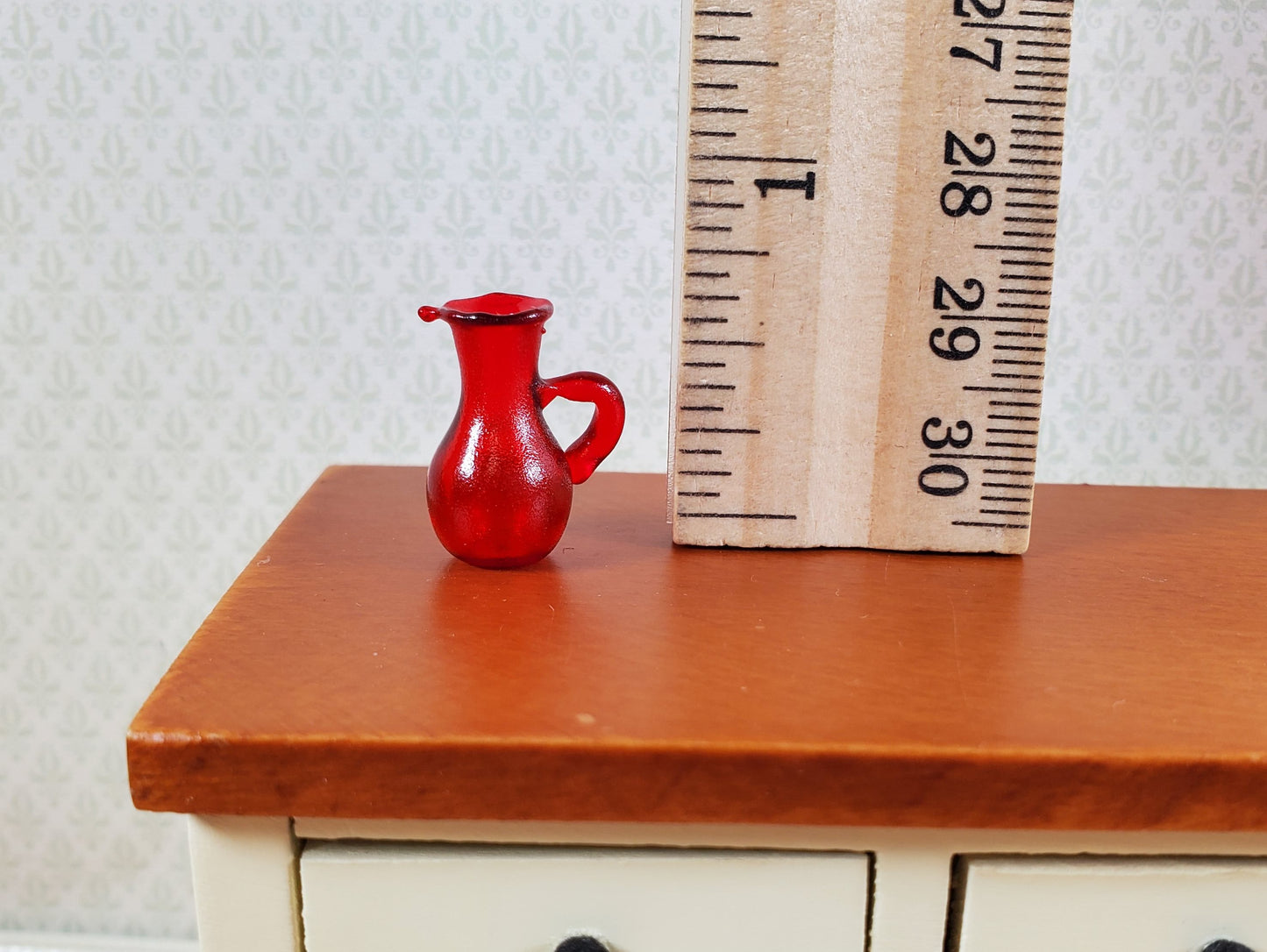 Dollhouse Tiny Pitcher Cranberry Red Glass 1:12 Scale Miniature