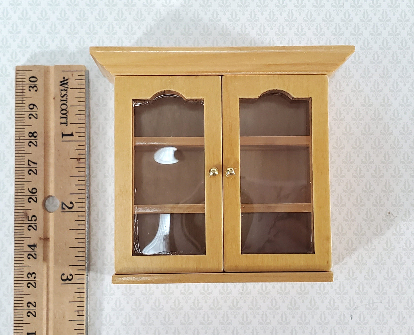 Dollhouse Upper Kitchen Cabinet Oak Finish 1:12 Scale Miniature Hanging Cupboard