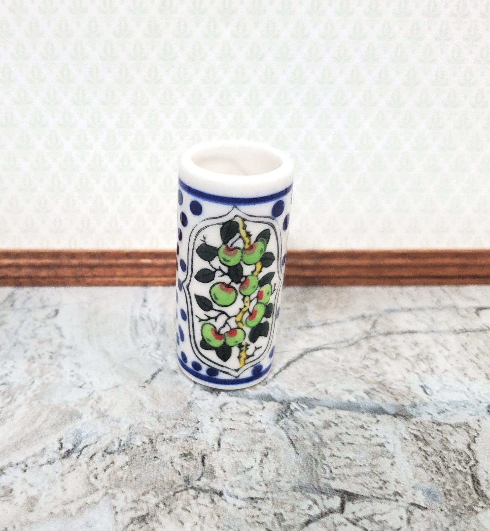 Dollhouse Umbrella or Cane Stand White Ceramic Apple Design 1:12 Scale Miniature