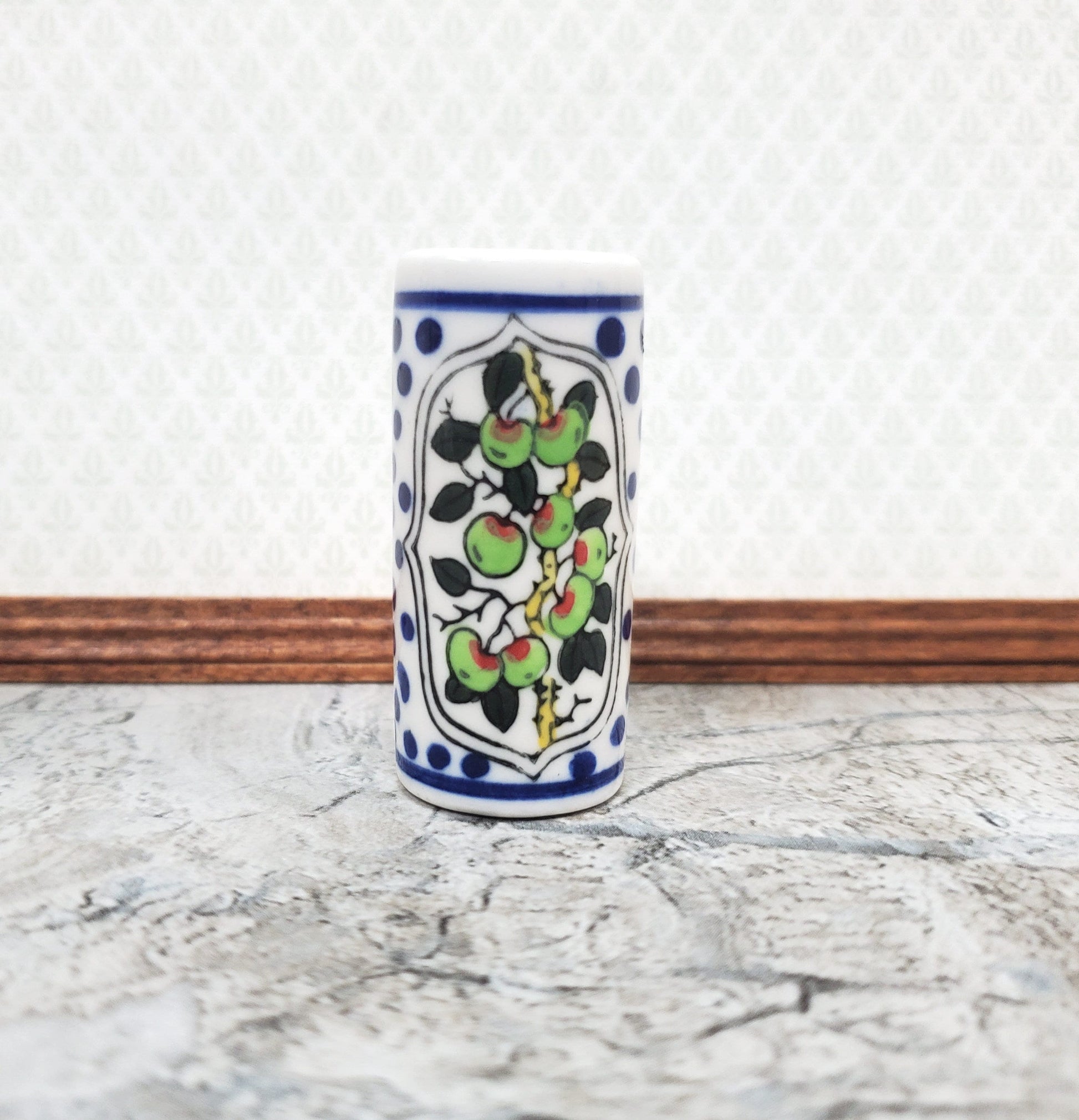 Dollhouse Umbrella or Cane Stand White Ceramic Apple Design 1:12 Scale Miniature