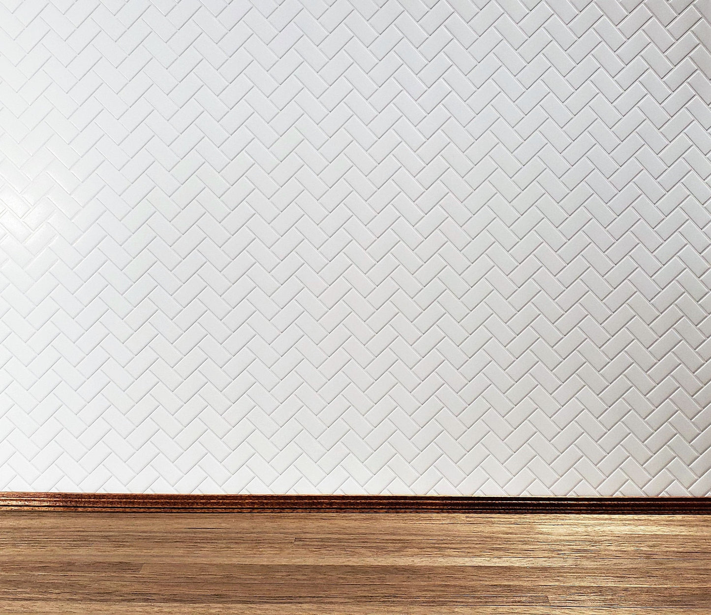 Dollhouse Subway Tile Herringbone White Embossed Glossy Card 1:12 Light Grout