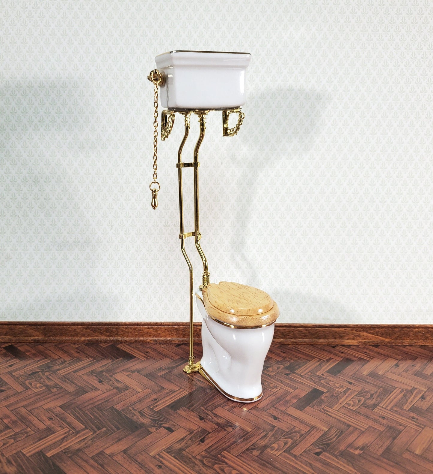 Reutter's Dollhouse Toilet High Tank Vintage Style Porcelain 1:12 Scale Bathroom Miniature