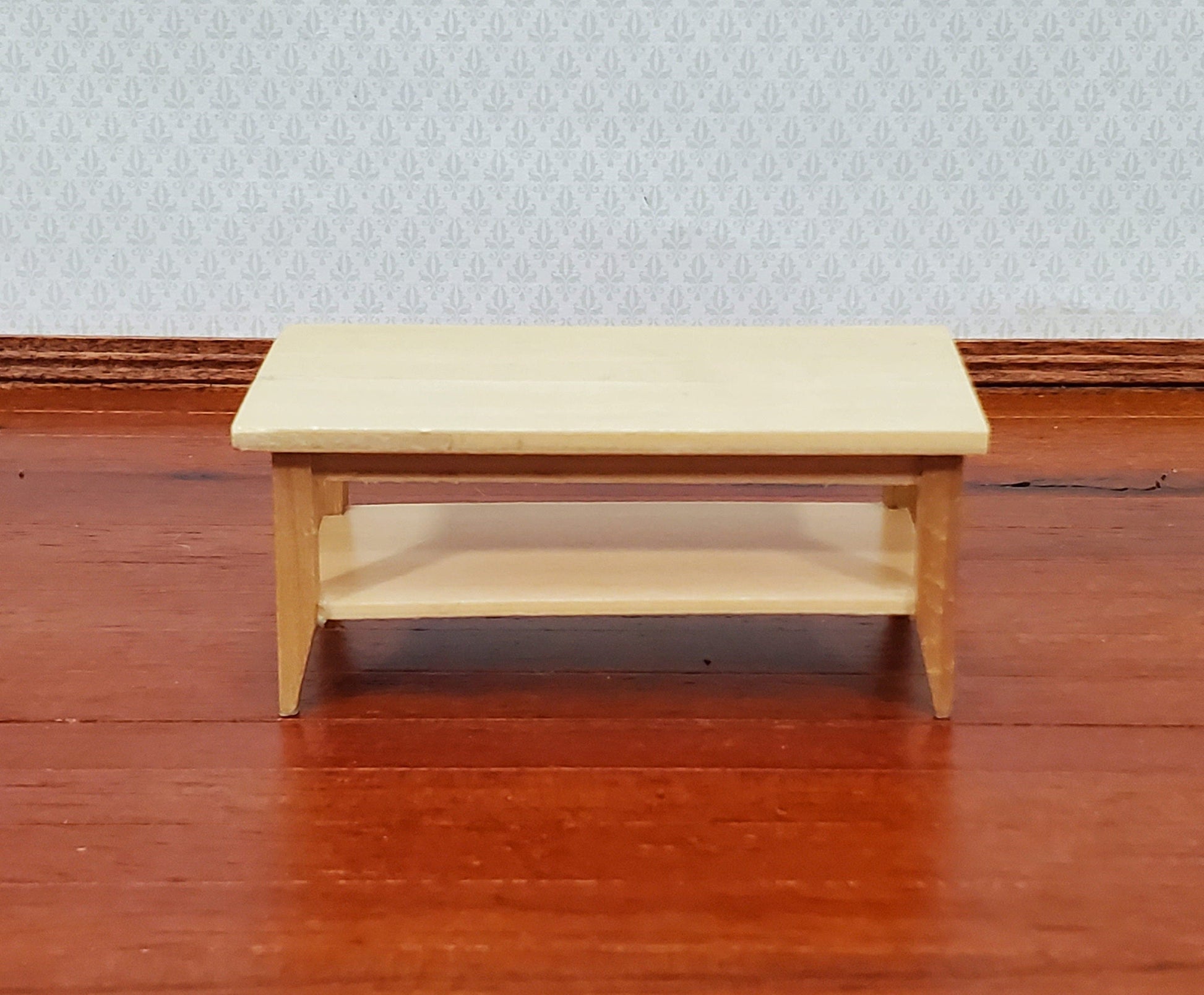 Dollhouse Modern Coffee Table with Shelf Light Oak Wood 1:12 Scale Miniature Furniture