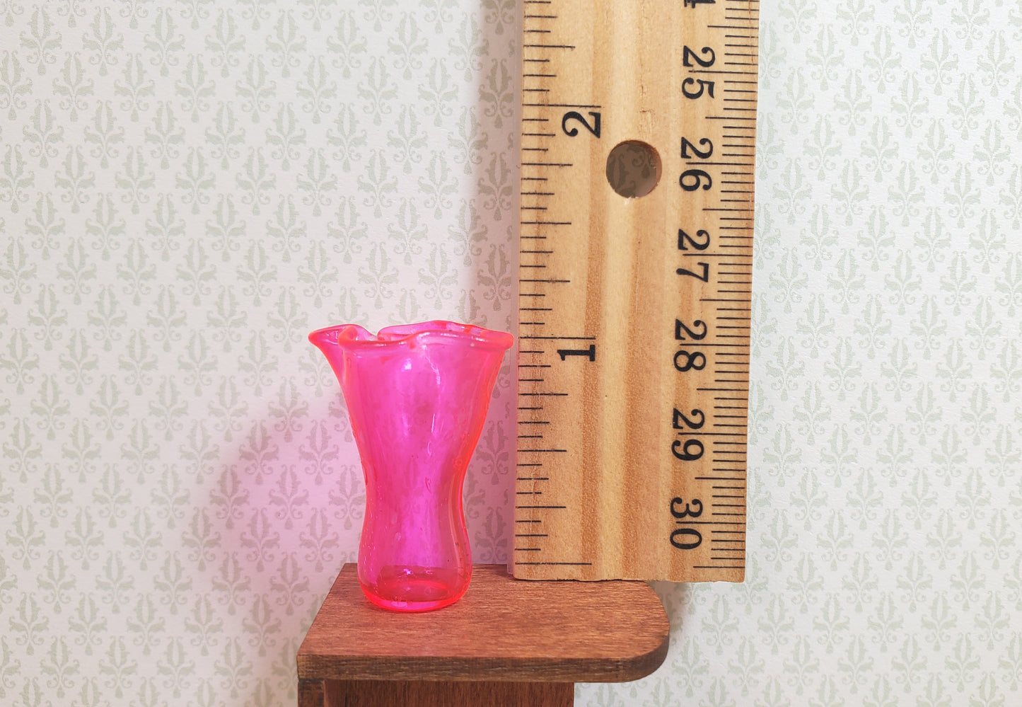 Dollhouse Neon Pink Glass Ruffled Vase 1:12 Scale Miniature Decoration