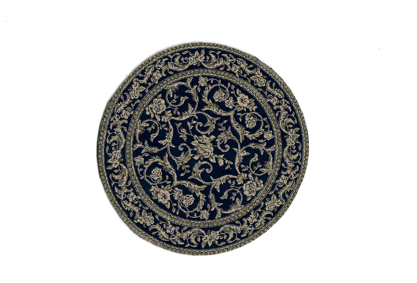 Dollhouse Small Round Rug Fabric Black Floral 1:12 Scale Miniature 4"